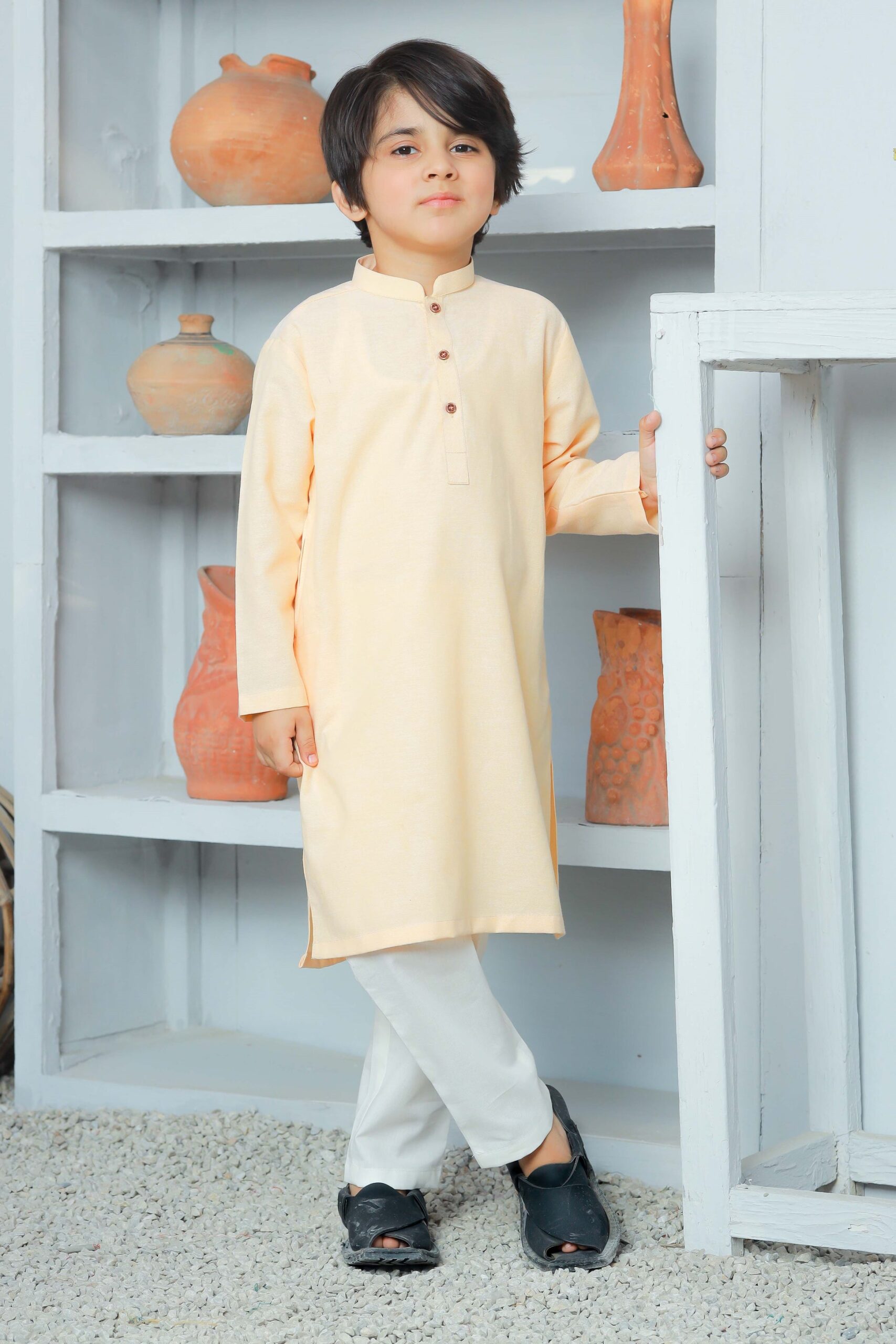 Cotton Stitched Kurta for Boys Peach (1)