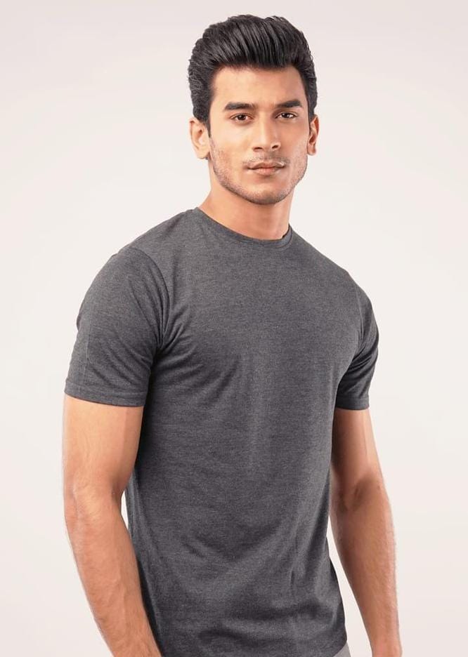 Men Plain T-Shirt Half Sleeves Charcoal
