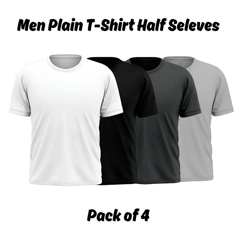 Men Plain T-Shirts Half Sleeves Pack of 4