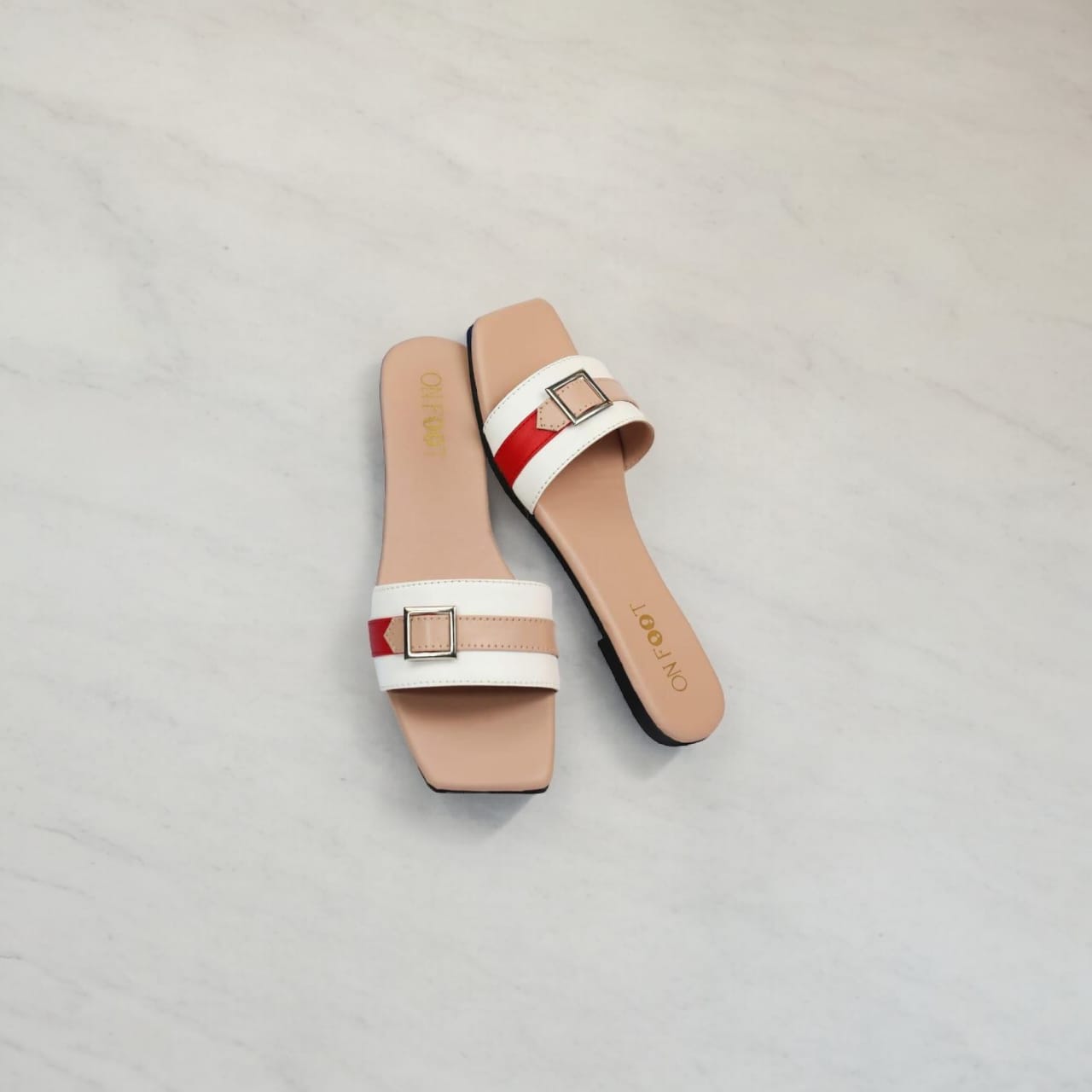 Women Shoes Flats Buckle Design Beige