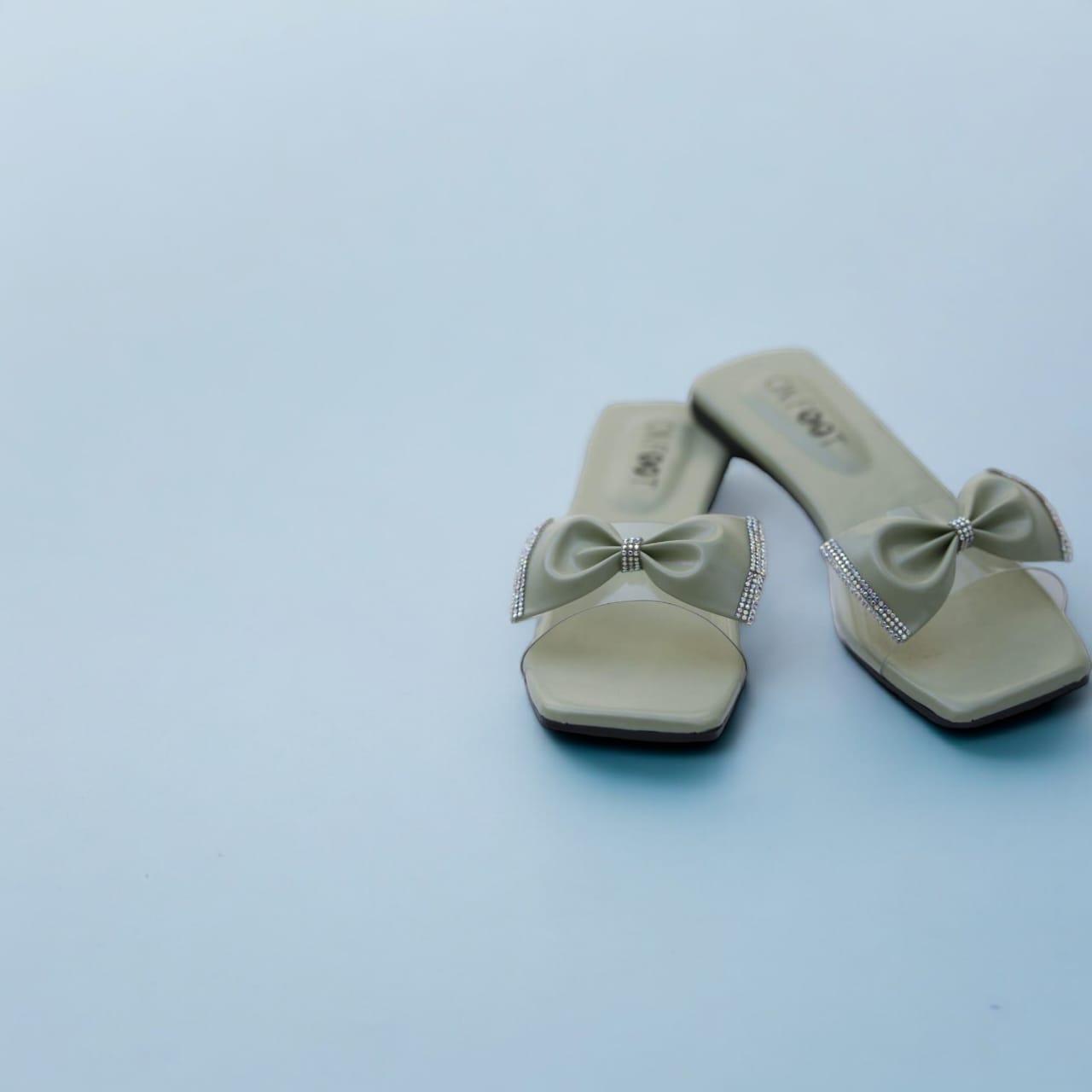 Women Shoes Flats Crystal Tie Green
