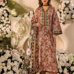 Winter Unstitched Digital Printed 3Pc (Brown) - Image 4