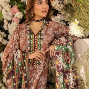 Winter Unstitched Digital Printed 3Pc (Brown) - Image 5