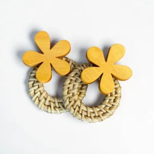 Floral Circle Wooden Earrings