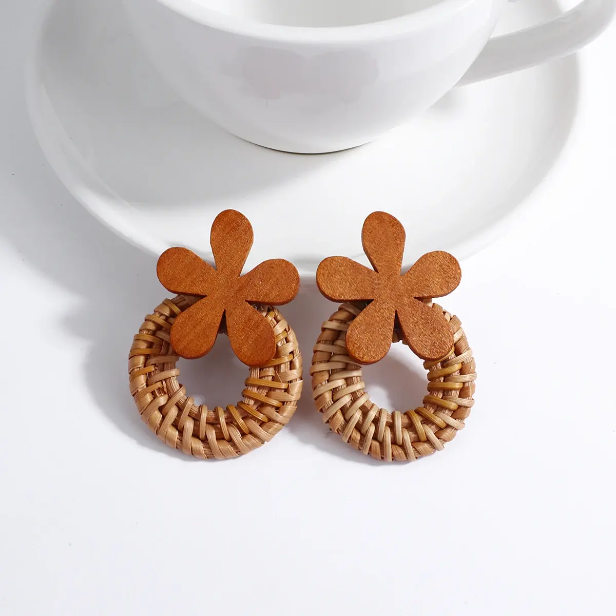 Floral Circle Wooden Earrings home