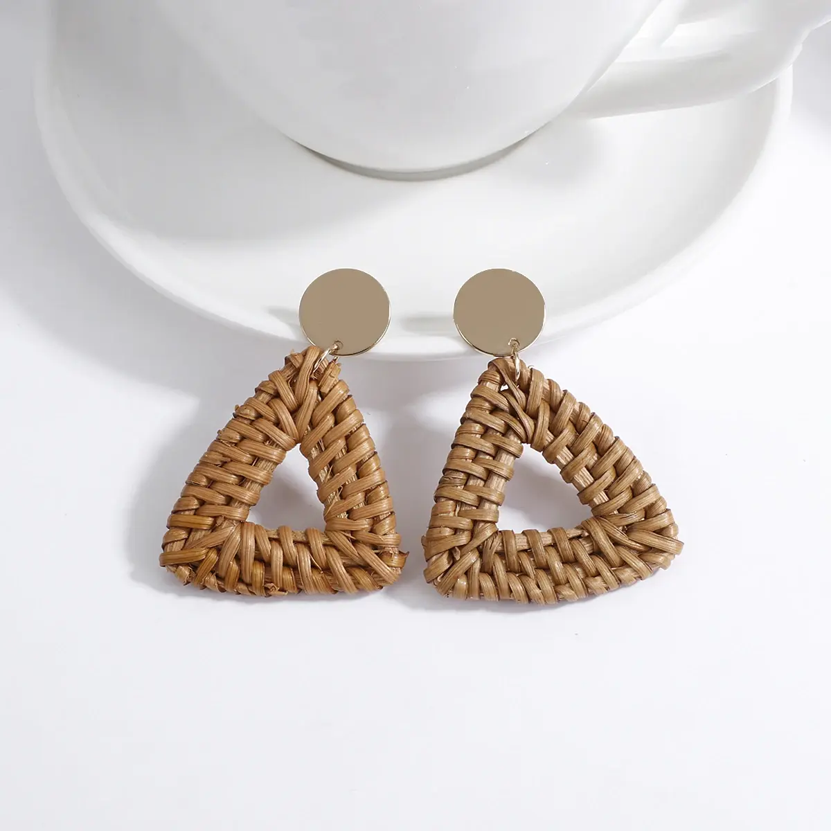 Geometric Triangular Wooden Earrings home